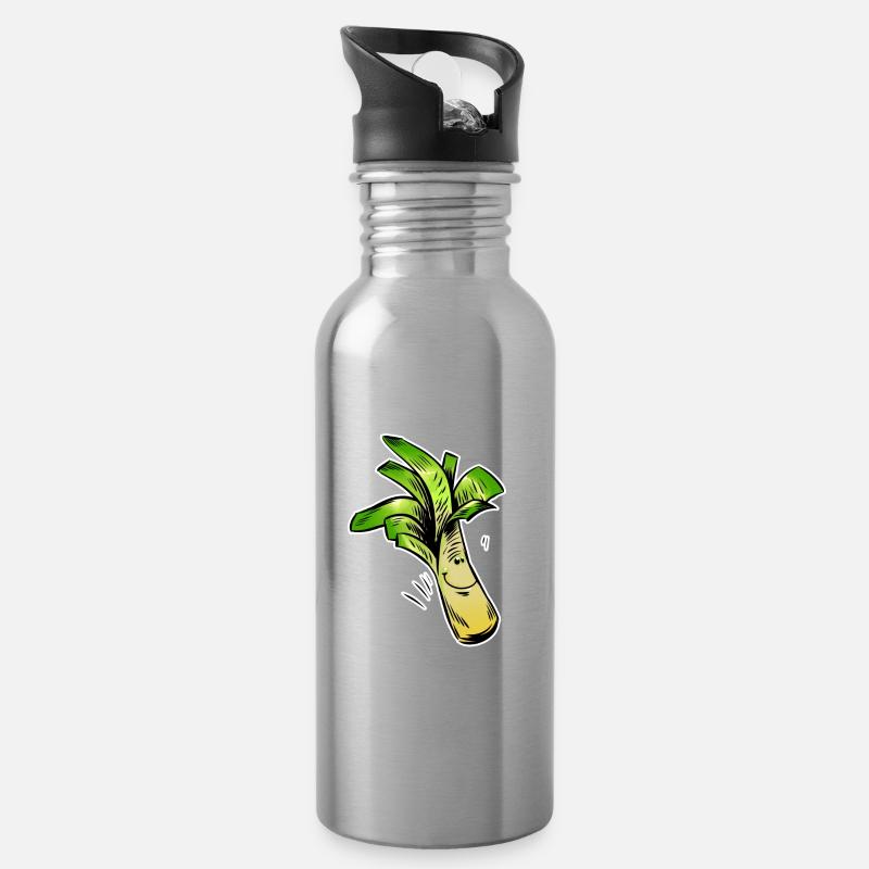 Lauchfreund Cartoon - Trinkflasche mit integriertem Trinkhalm - Lightsilver