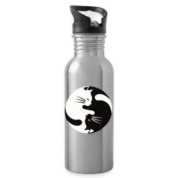2 chats câlins, ying yang - Gourde avec paille intégrée - argent clair - Droite