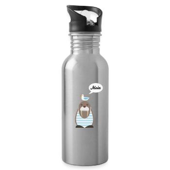 Moin, lion de mer, mouette - Gourde avec paille intégrée - argent clair - Droite