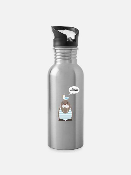 Moin, Seelöwe, Möwe - Trinkflasche mit integriertem Trinkhalm - Lightsilver