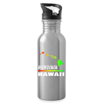Hawaii Honolulu with Map / Gift Map - Water bottle with straw - silver - Right