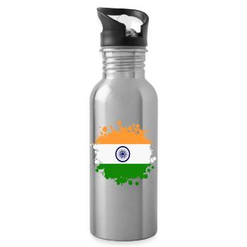 India stain blot/flag gift Asia - Water bottle with straw - silver - Right