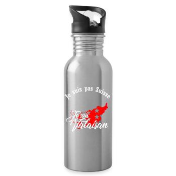 Ich bin ein Walliser Carte Valais Rouge - Trinkflasche mit integriertem Trinkhalm - Lightsilver - Rechts