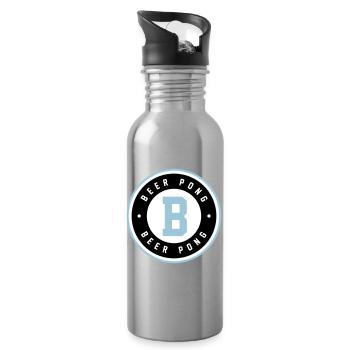 Beer Pong Badge Blue Logo - Water bottle with straw - silver - Right