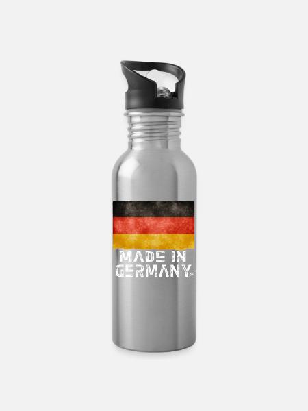 Made in Germany Flag – Distressed Style - Water bottle with straw - silver