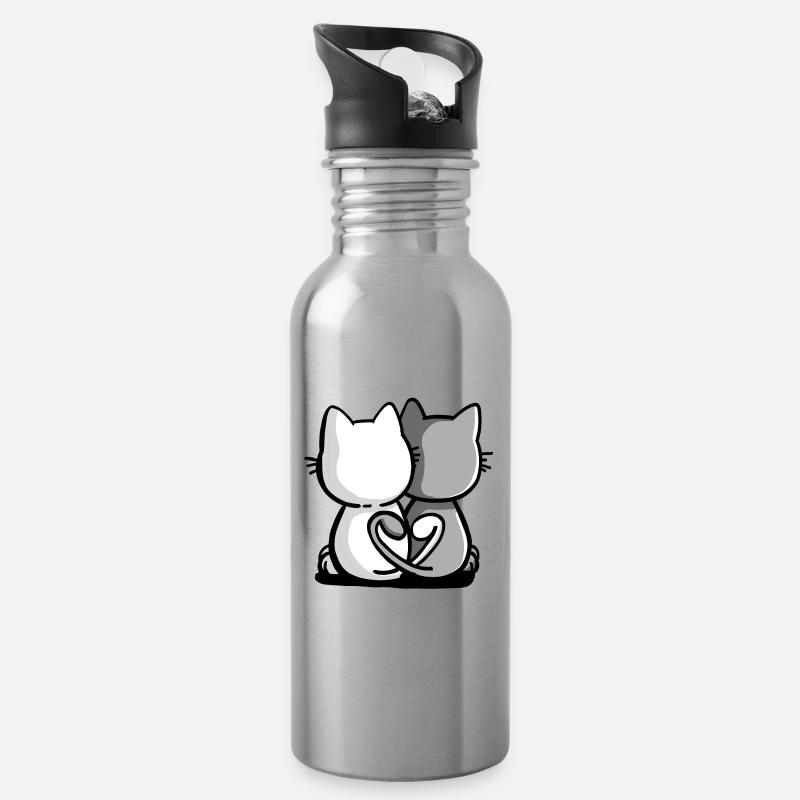 Süßes Katzen Paar I Partnerschaft I Beste Freunde - Trinkflasche mit integriertem Trinkhalm - Lightsilver