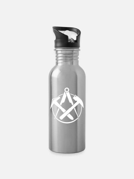 Roofing Logo - White - Water bottle with straw - silver