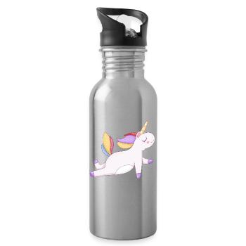 Colorful unicorn seated, pastel pattern - Water bottle with straw - silver - Right