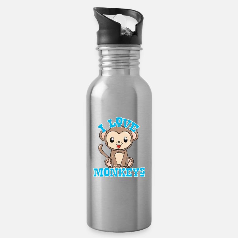 Affen - Trinkflasche mit integriertem Trinkhalm - Lightsilver