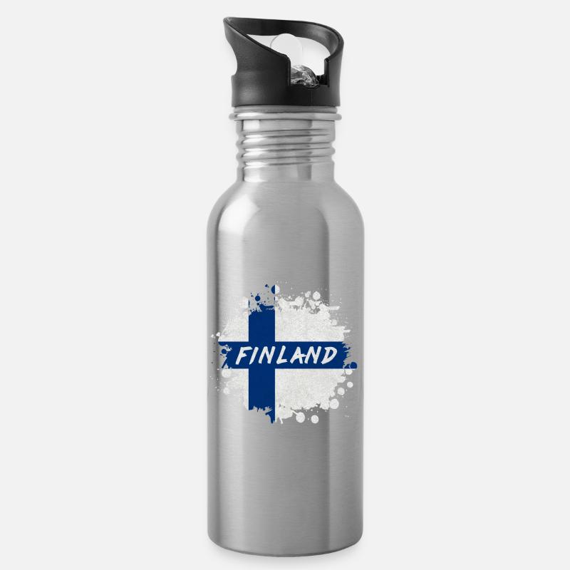 Finnland Klecks / Geschenk Finland Helsinki Turku - Trinkflasche mit integriertem Trinkhalm - Lightsilver