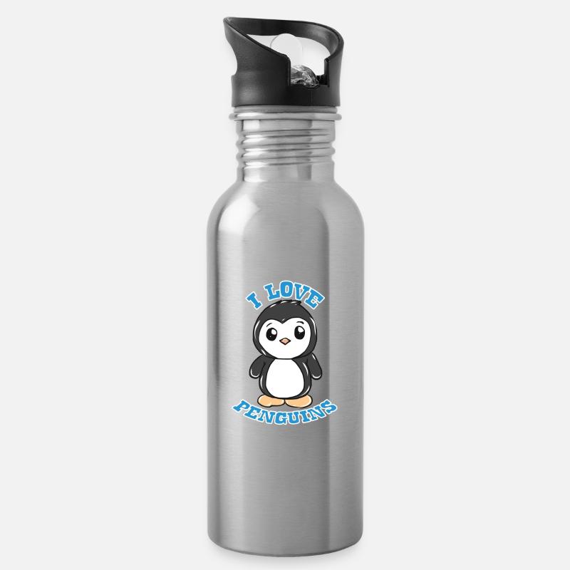 Pinguin - Trinkflasche mit integriertem Trinkhalm - Lightsilver