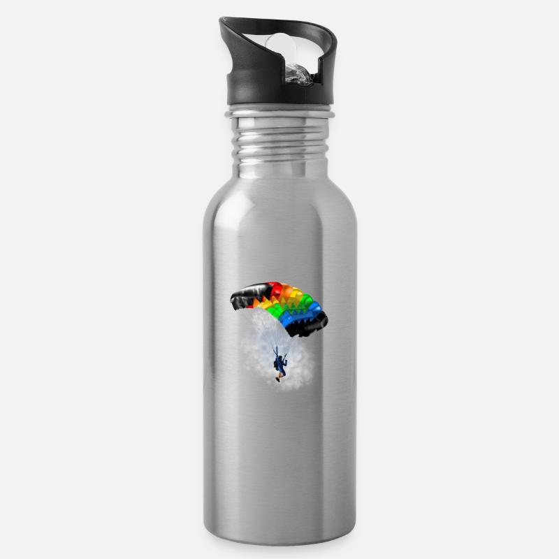 Fallschirm - Trinkflasche mit integriertem Trinkhalm - Lightsilver