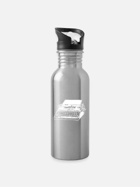 Schreibmaschine - Trinkflasche mit integriertem Trinkhalm - Lightsilver