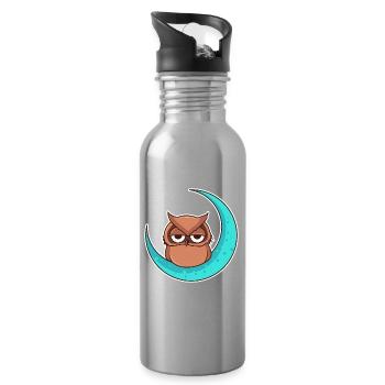 Owl owl moon - design - Water bottle with straw - silver - Right