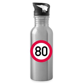 80th birthday Attention! Traffic sign 80 Km/h - Water bottle with straw - silver - Right