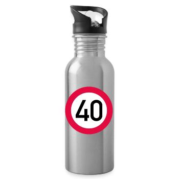 40th birthday Attention! Traffic sign 40 Km/h - Water bottle with straw - silver - Right