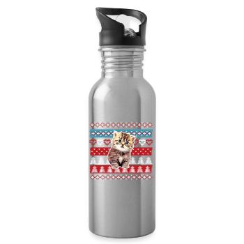 Ugly Christmas Sweater Katze - Trinkflasche mit integriertem Trinkhalm - Lightsilver - Rechts