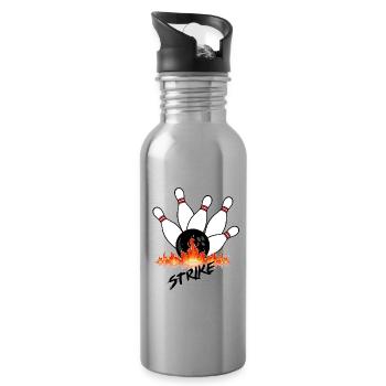 Flammende Bowlingkugeln und schwarze Kugel - Trinkflasche mit integriertem Trinkhalm - Lightsilver - Rechts