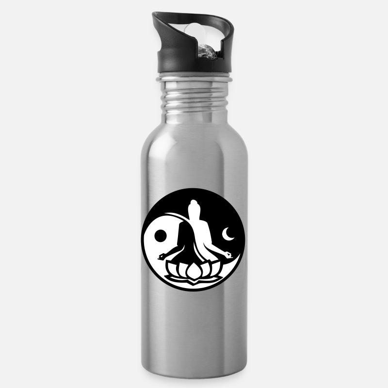 Yin und Yang - Trinkflasche mit integriertem Trinkhalm - Lightsilver