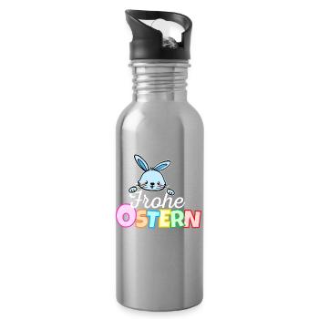 Osterhase Frohe Ostern Gesicht Süß Osterhäschen - Trinkflasche mit integriertem Trinkhalm - Lightsilver - Rechts