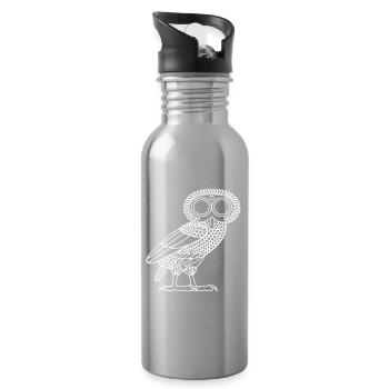 Owl of Athena [White Outline (owl only)] - Water bottle with straw - silver - Right