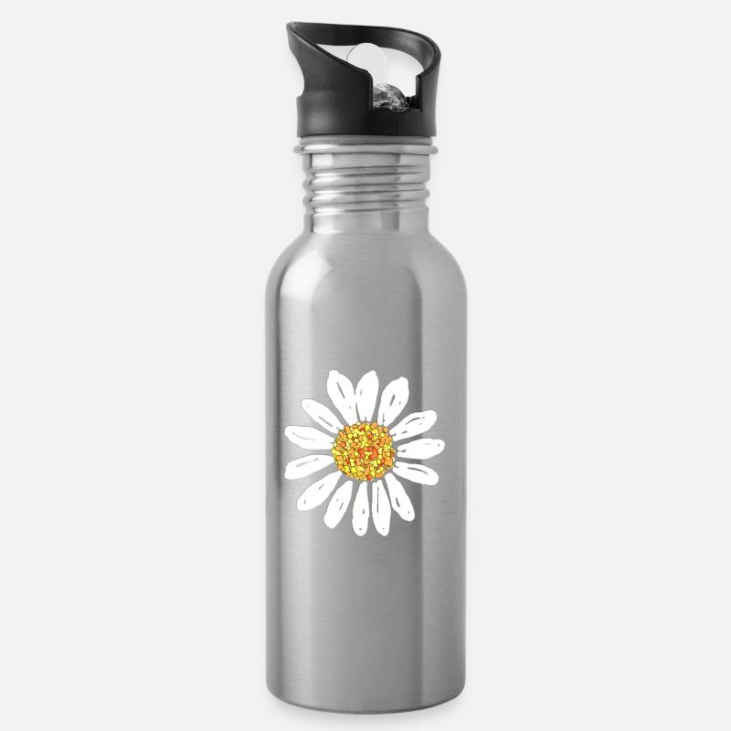 Blume der Gänseblume - Trinkflasche mit integriertem Trinkhalm - Lightsilver