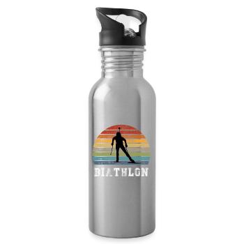 Design vintage biathlon / idée cadeau - Gourde avec paille intégrée - argent clair - Droite