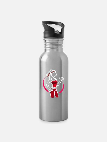 Dumbbell Training Workout Gym Fitness Sport - Water bottle with straw - silver