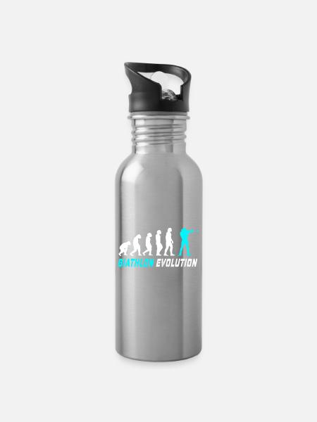 Evolution Biathlon Design / Geschenkidee - Trinkflasche mit integriertem Trinkhalm - Lightsilver