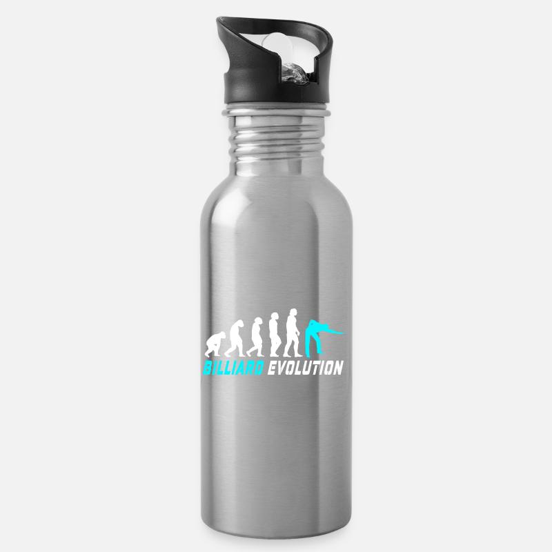 Billard Evolution Design / Geschenkidee - Trinkflasche mit integriertem Trinkhalm - Lightsilver
