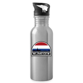 Nijmegen Netherlands Skyline Silhouette Dutch Flag - Water bottle with straw - silver - Right