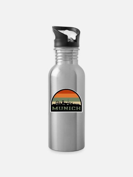 München Deutschland Skyline Souvenir Deutsche Flagge Reisen - Trinkflasche mit integriertem Trinkhalm - Lightsilver