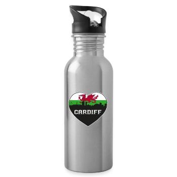 Cardiff Wales Skyline Silhouette Walisische Flagge Reisen - Trinkflasche mit integriertem Trinkhalm - Lightsilver - Rechts