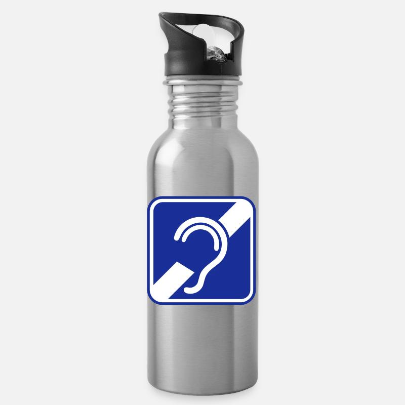 Taub, schwerhörig, Taubheit, Hörverlustzeichen - Trinkflasche mit integriertem Trinkhalm - Lightsilver
