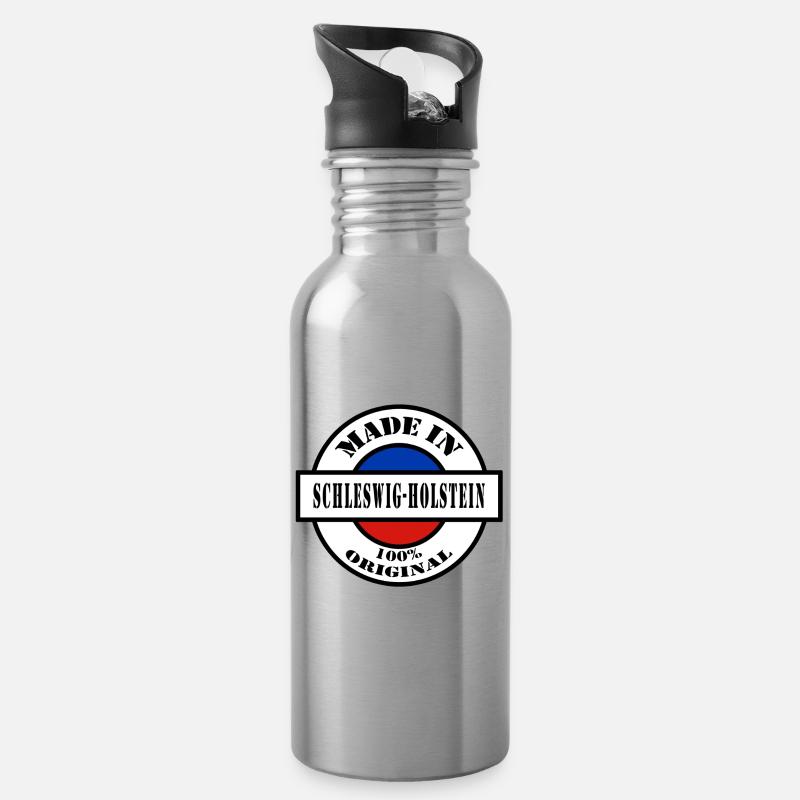 MADE IN SCHLESWIG HOLSTEIN Lübeck Geschenk - Trinkflasche mit integriertem Trinkhalm - Lightsilver