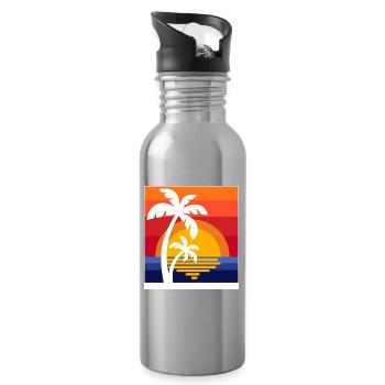 Palm trees Caribbean summer sun beach sea time out - Water bottle with straw - silver - Right