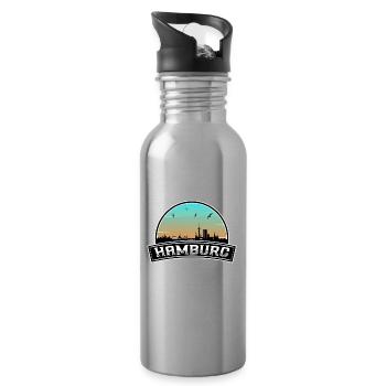 Hamburg Germany Skyline German Souvenir - Water bottle with straw - silver - Right