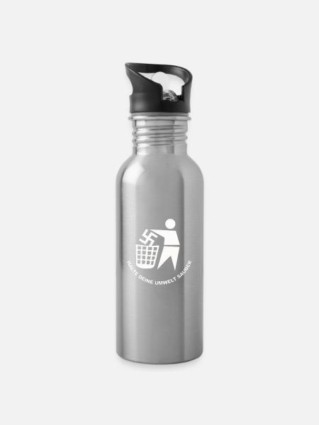 Halte Deine Umwelt Sauber - Trinkflasche mit integriertem Trinkhalm - Lightsilver