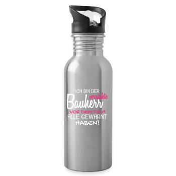 Bauherr Bauherren Baubeginn Hausbau Geschenk - Trinkflasche mit integriertem Trinkhalm - Lightsilver - Rechts