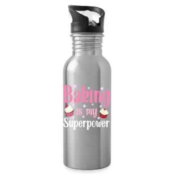 Backen Bäcker Bäckerin - Trinkflasche mit integriertem Trinkhalm - Lightsilver - Rechts