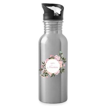 super nounou bouquet fleurs roses cadeau fin année - Gourde avec paille intégrée - argent clair - Droite