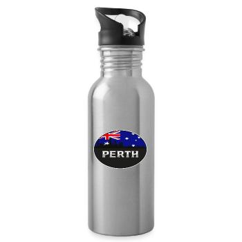 Perth Australia Skyline Silhouette Australian Flag - Water bottle with straw - silver - Right