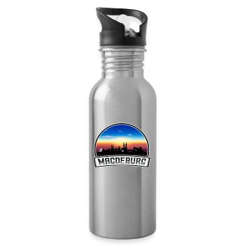 Magdeburg Deutschland Skyline Vintage Sonnenuntergang Reisen So - Trinkflasche mit integriertem Trinkhalm - Lightsilver - Rechts