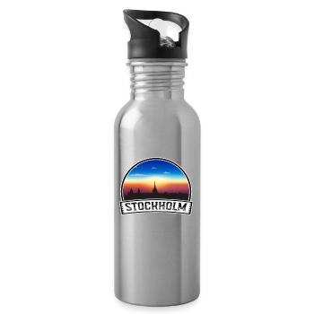 Stockholm Schweden Skyline Vintage Sonnenuntergang Reise Sou - Trinkflasche mit integriertem Trinkhalm - Lightsilver - Rechts