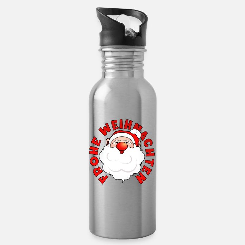 Frohe Weihnachten - WEIHNACHTSMANN - Trinkflasche mit integriertem Trinkhalm - Lightsilver
