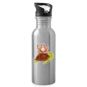 Sloth Riding Turtle Lazy Sloth Turtle - Water bottle with straw - silver - Right