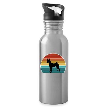 Basenji Hund Silhouette Vintage Sonnenuntergang für Hundeliebe - Trinkflasche mit integriertem Trinkhalm - Lightsilver - Rechts