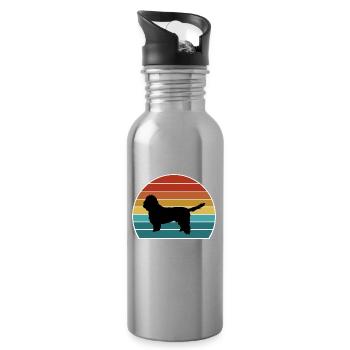 Basset Griffon Vendeen Petit Dog Silhouette Vintag - Trinkflasche mit integriertem Trinkhalm - Lightsilver - Rechts