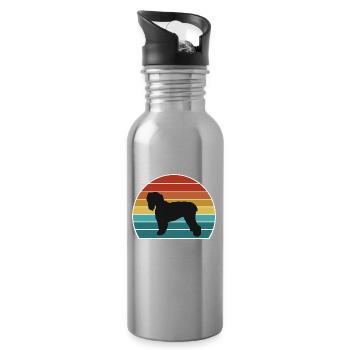 Noir Russian Terrier Dog Silhouette Vintage Sunse - Gourde avec paille intégrée - argent clair - Droite