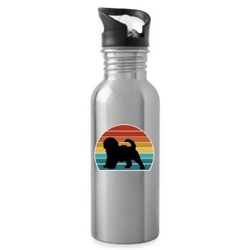 Cockapoo Dog Silhouette Vintage Sunset pour Chien Lov - Gourde avec paille intégrée - argent clair - Droite